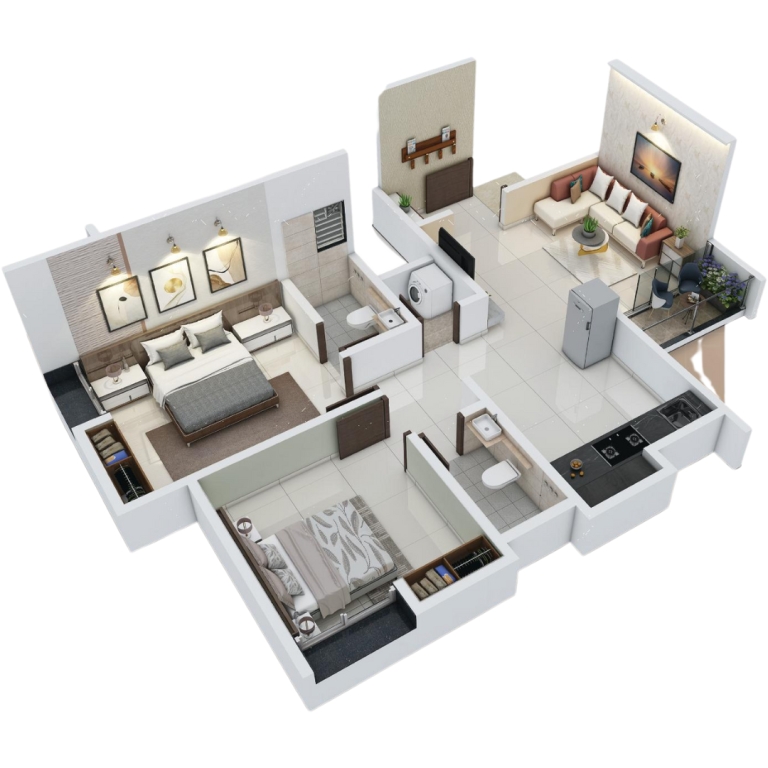 2 BHK Flat Cut Section
