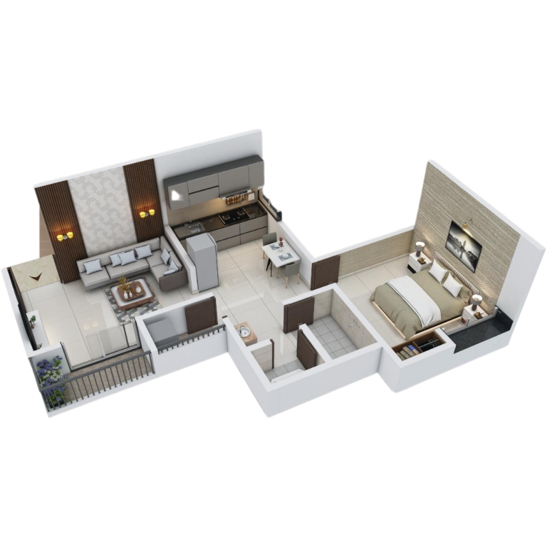 1 BHK Flat Cut Section 