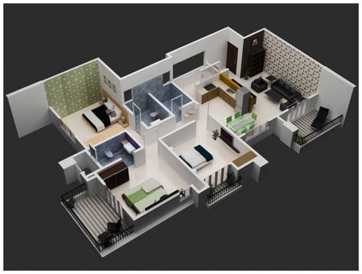 3 BHK Flat 3D View