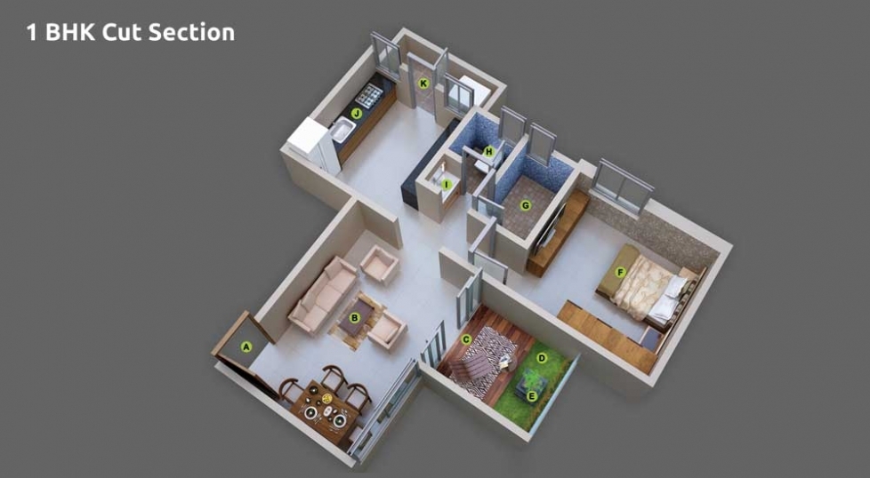 1 BHK Cut Section