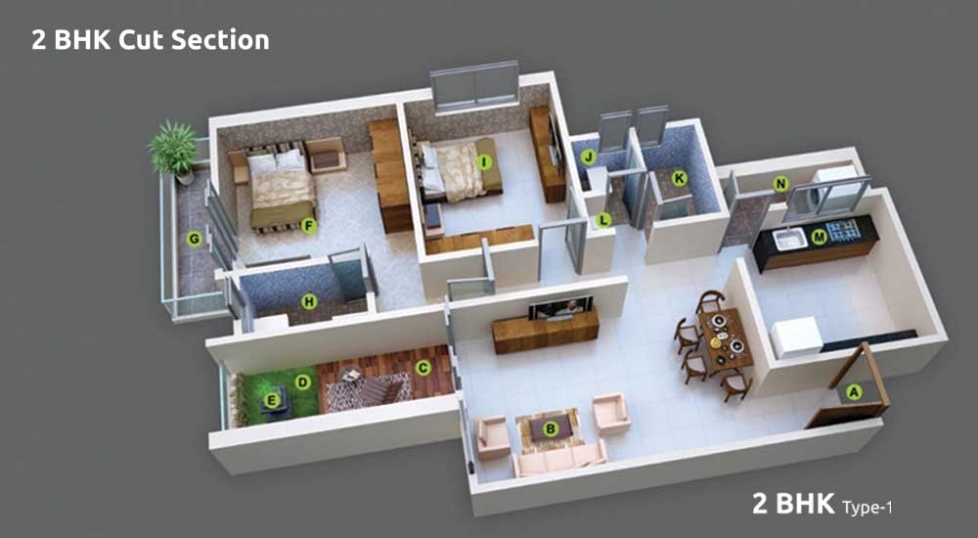 2 BHK Cut Section - Type 1