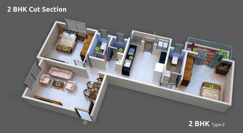 2 BHK Cut Section - Type 2